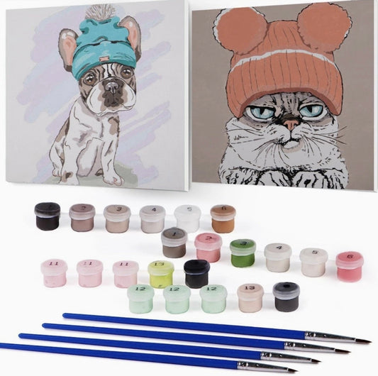 2 Framed Paint by Numbers for Kids, 10x10”, Cat Art & Dog Decor